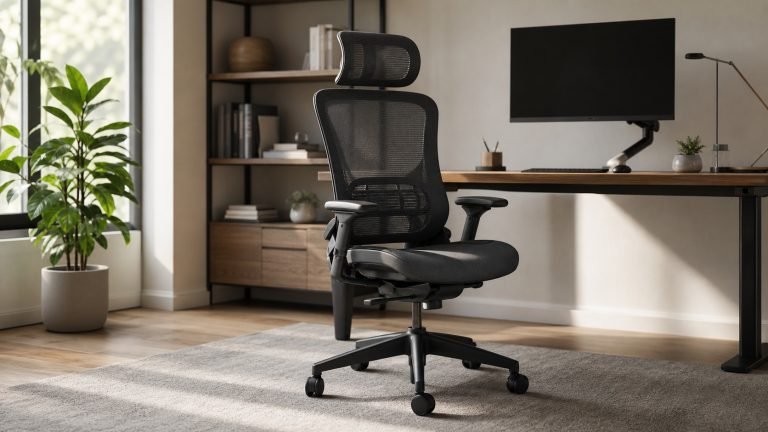Ergonomic desk chair featured image in a calm home office
