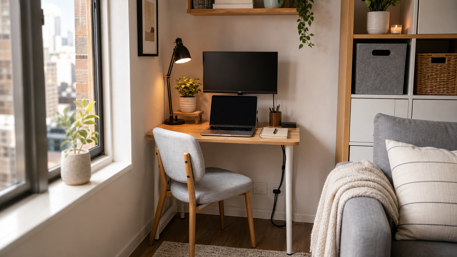 Best tiny desk cover image showing a compact computer desk setup in a small apartment home office corner