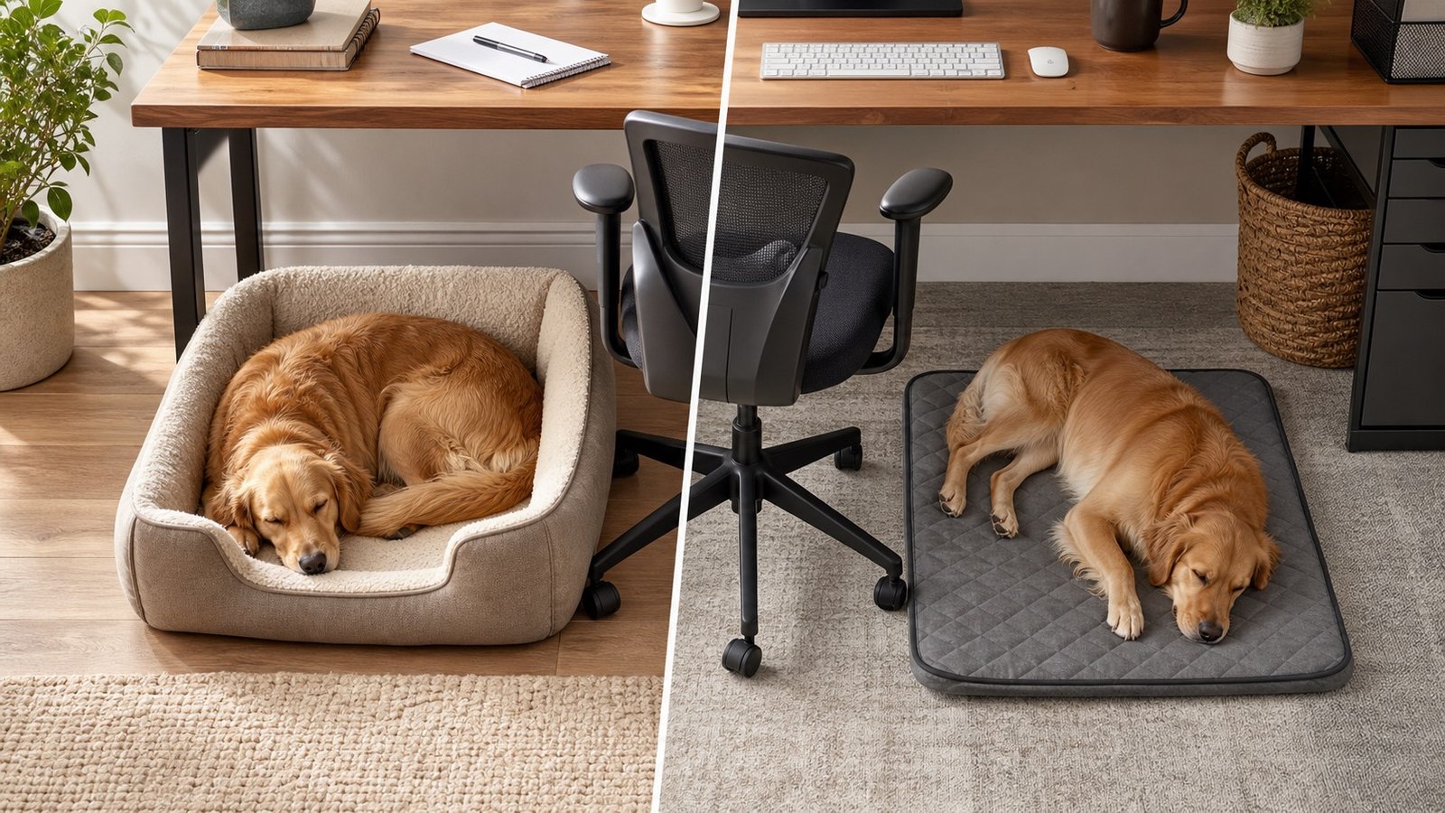 Dog Bed vs Office Mat for Under Desk: Which Works Better While You Work? AI cover image