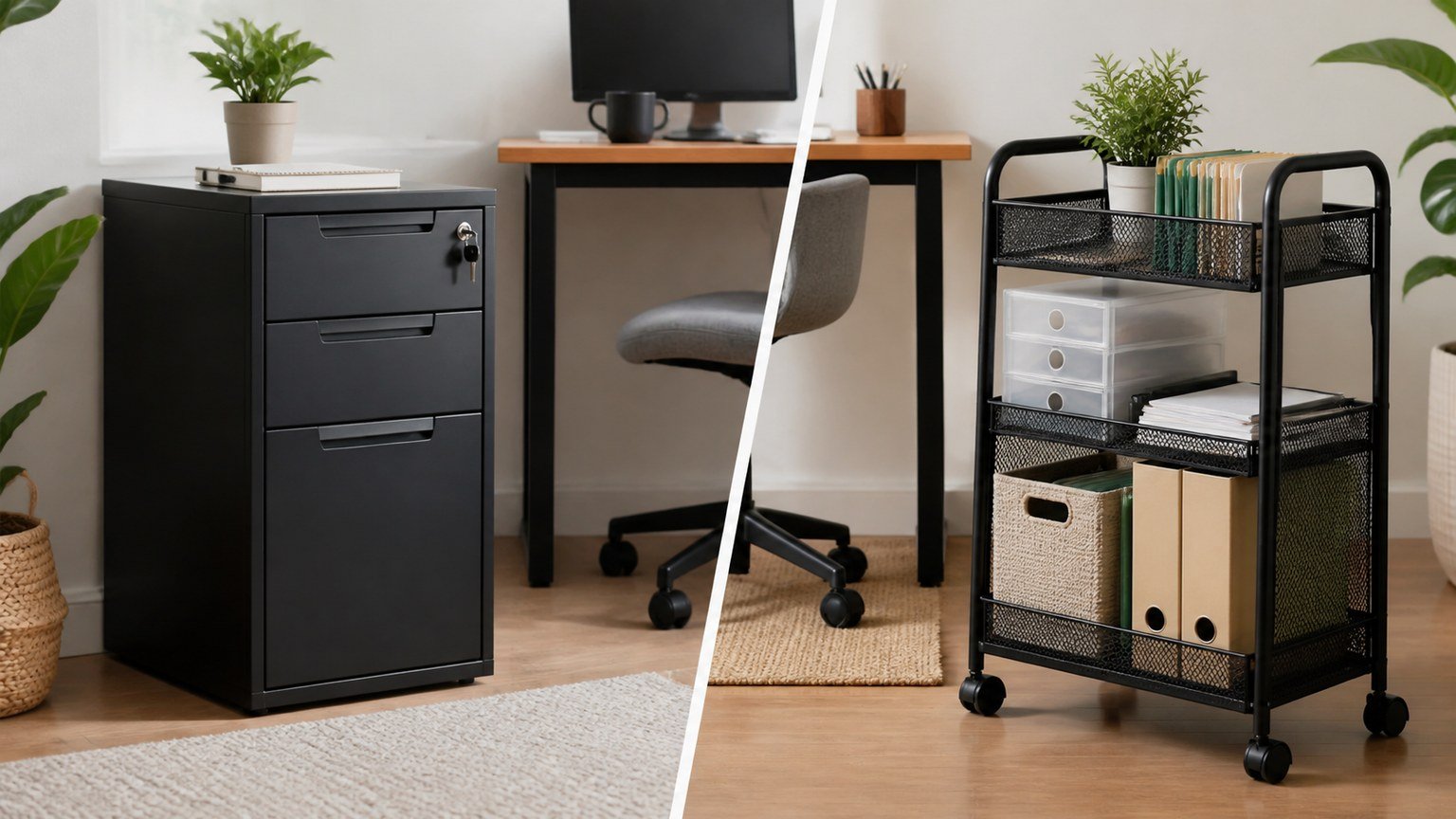 File Cabinet vs Storage Cart for Home Office: Which One Fits a Small Room Better? AI cover image