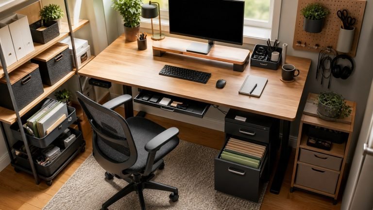 How to Organize a Small Home Office Without Buying Too Much Storage AI cover image