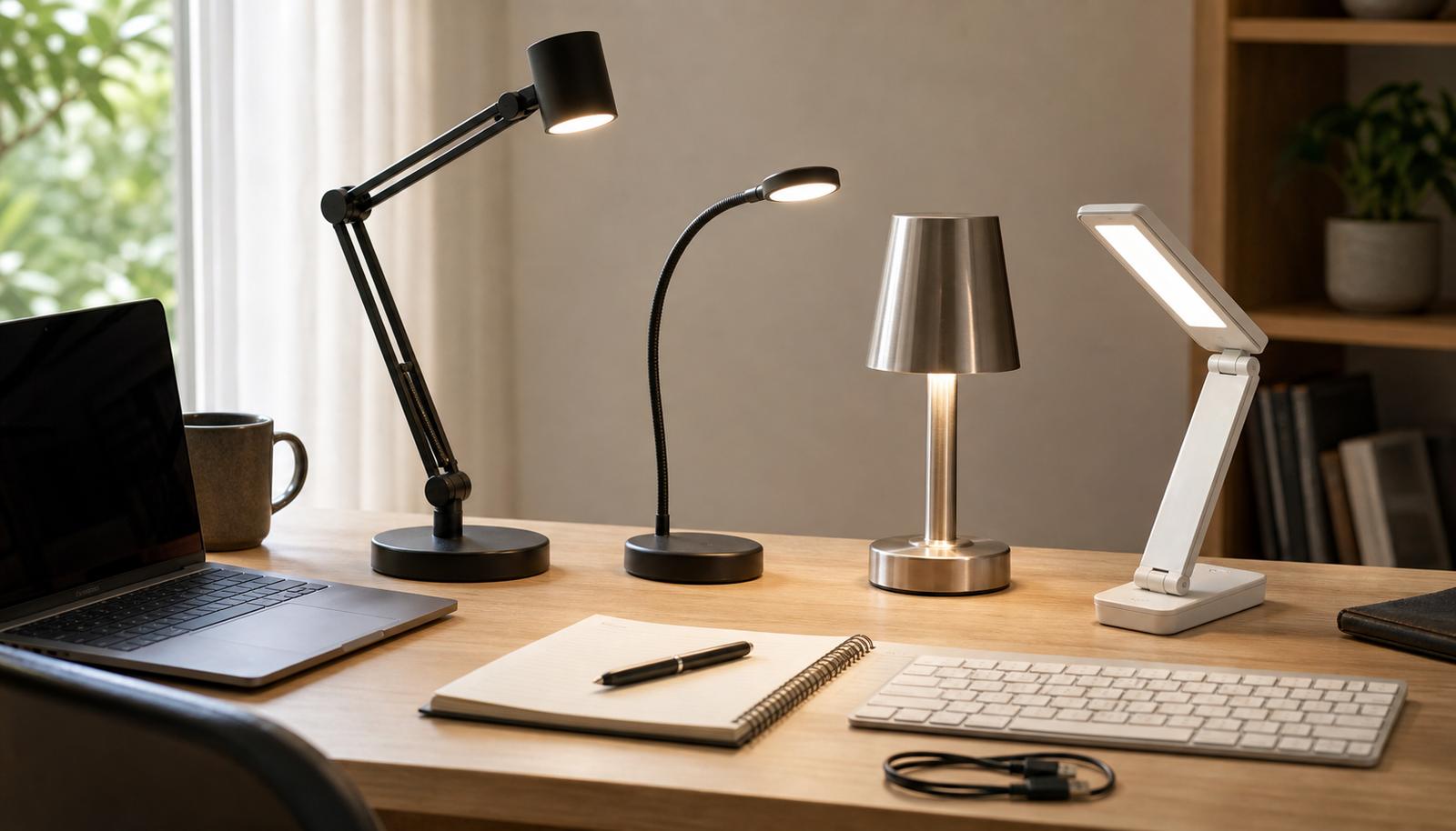Cordless desk lamp comparison on a home office desk