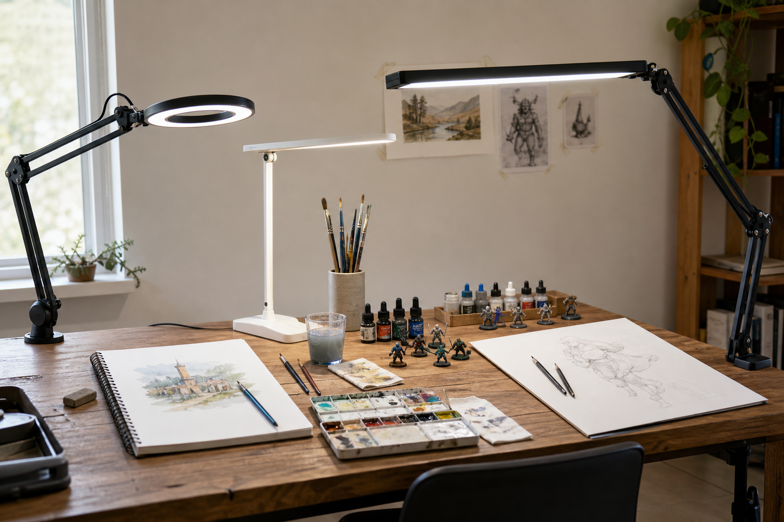 Artist desk lamp comparison on a creative workspace