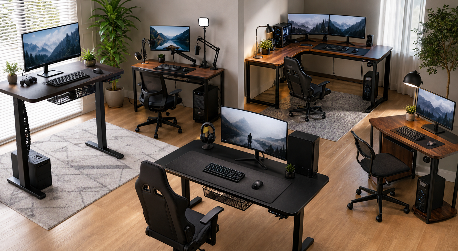 Gaming desk setups compared for different room sizes
